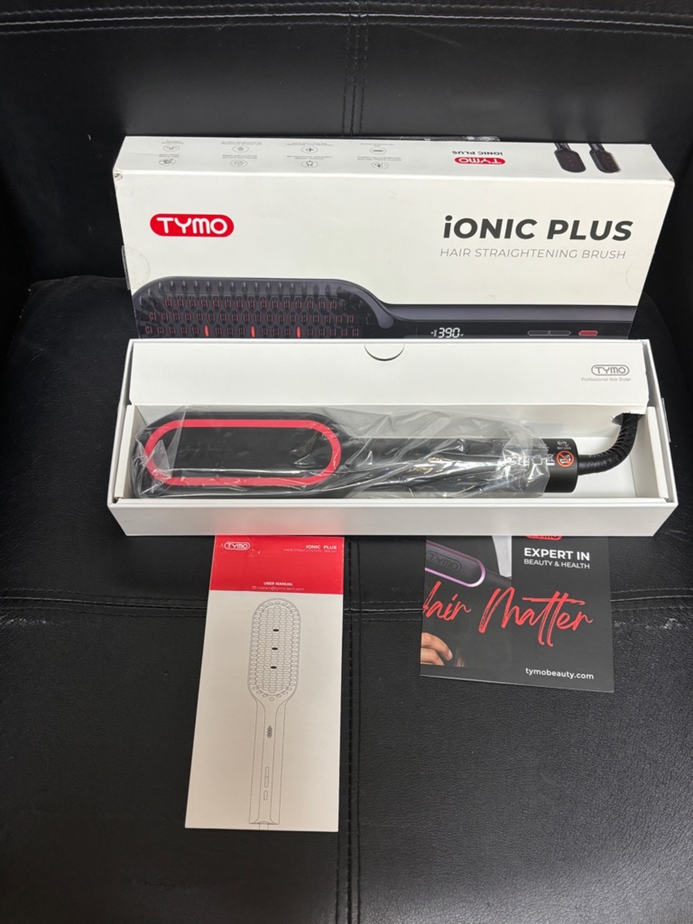 TYMO iONIC PLUS Hair Straightening Brush - Black with Red Trim - New in Box